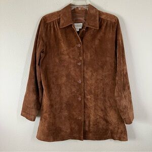 COLDWATER CREEK Brown Suede Jacket Button Shacket Pockets Quiet Luxury Western L